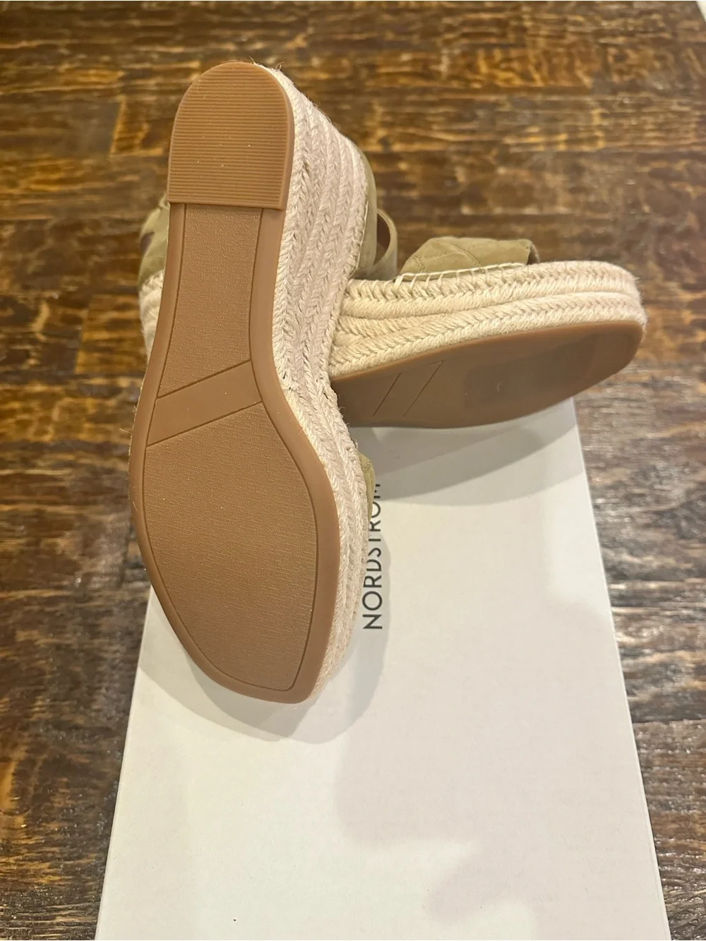 Nordstrom Olive Green Quilted Ankle-Strap Wedge Espadrilles